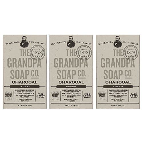 Charcoal Bar Soap by The Grandpa Soap Company | Vegan, Natural Face & Body Soap | Organic Hemp Oil + Mint Oils| Paraben Free Bar Soap for Men & Women | 4.25 Oz. Each - 3 Pack
