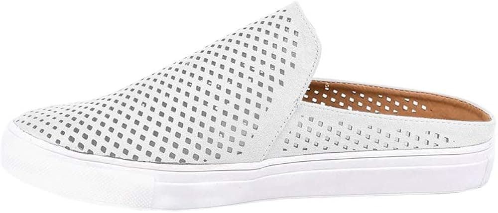 Coutgo Womens Low Top Fashion Sneakers Platform Slip On Perforated Loafers Backless Flat Walking Shoes White