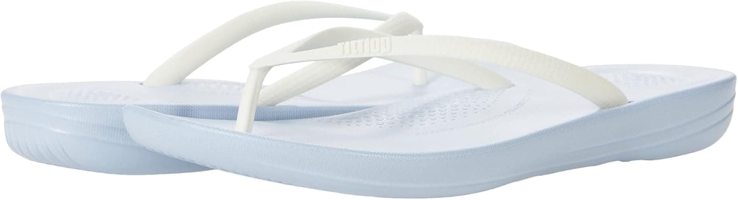 FitFlop Iqushion Ergonomic Flip-Flop Sandals for Women - Cushioned Footbed, Lightweight, and Slip-Resistant Outsole Urban White/Pale Blue 6 M (B)