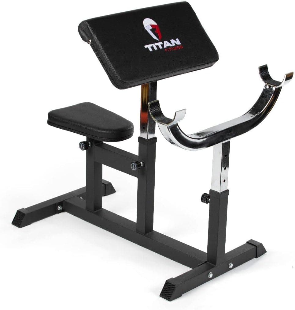 Titan Fitness Adjustable Arm Preacher Curl Weight Station, Seated Strength Training Fitness Bench, Rated 250 LB, Isolated Barbell Dumbbell Bicep Tricep Muscle Home Gym Fitness Equipment