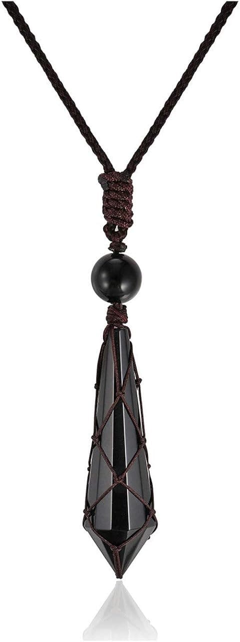 JOVIVI Black Obsidian Crystal Necklace 12 Facted Prim Ball Healing Stone Pointed Dowsing Pendulum Divination Reiki Gemstone Chakra Quartz Jewelry