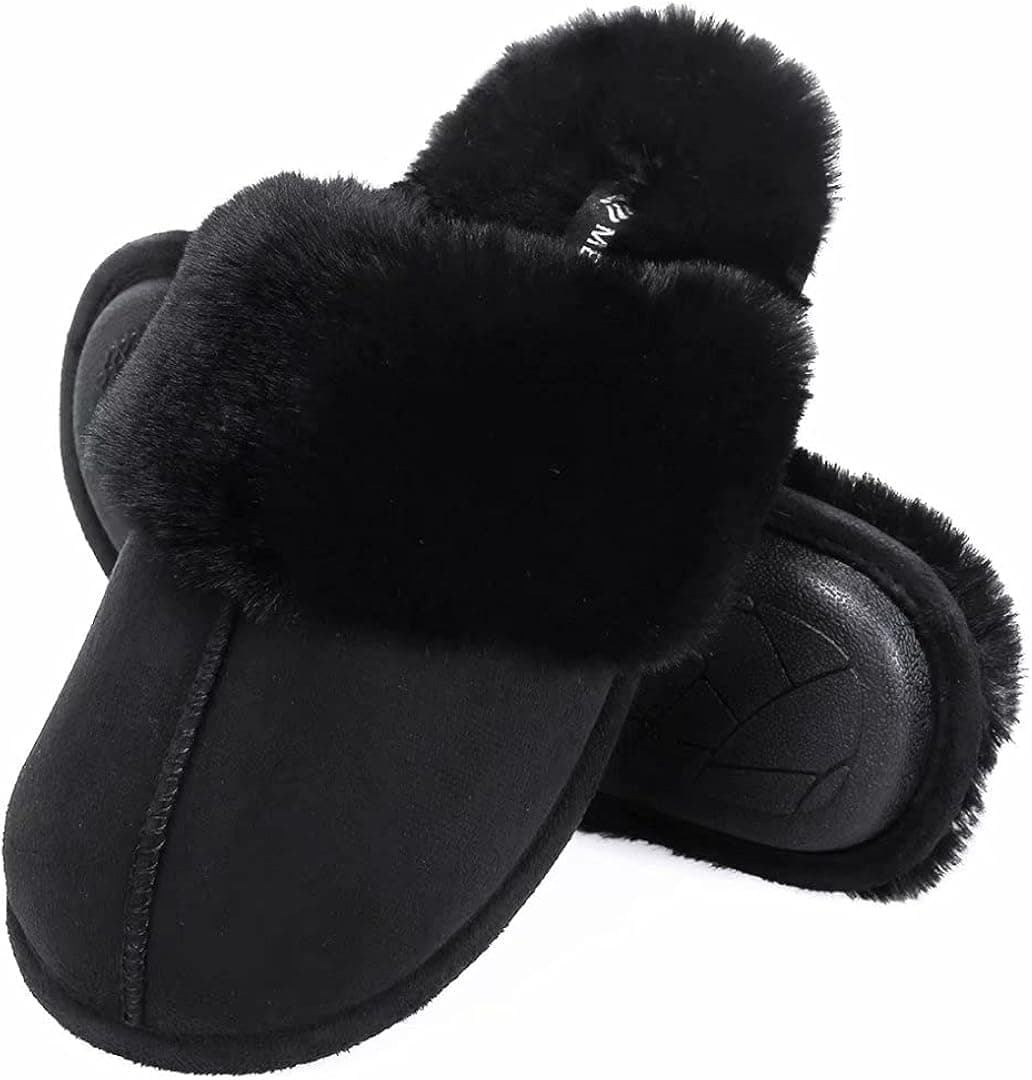 Women's Slippers Memory Foam Fluffy Faux Lining Warm Slip-on House Slipper, House Shoes Indoor & Outdoor,U219SLX023-Navy-39