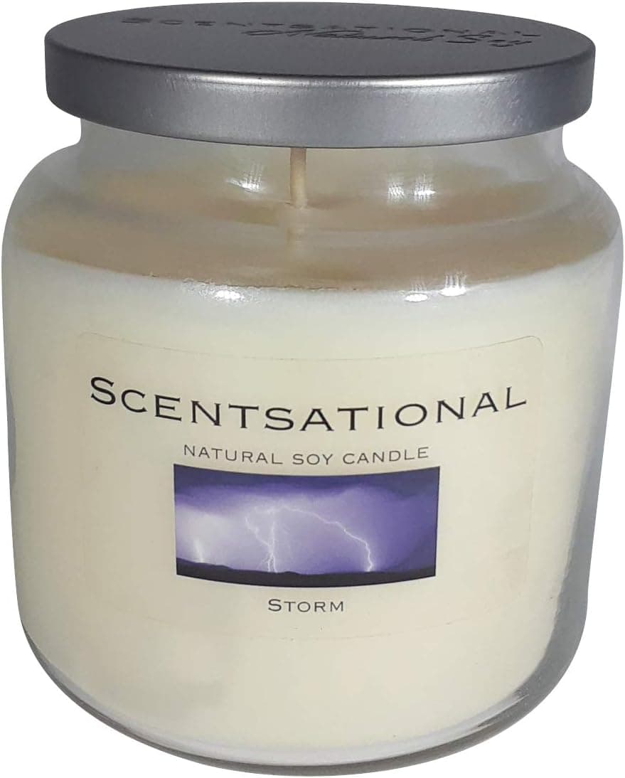 Scentsational Storm Jar Scented Candle - Fresh After Rain Breeze - Hand-Poured White Natural Soy Wax with Wooden Lid - Single Lead-Free Wick - 19 oz