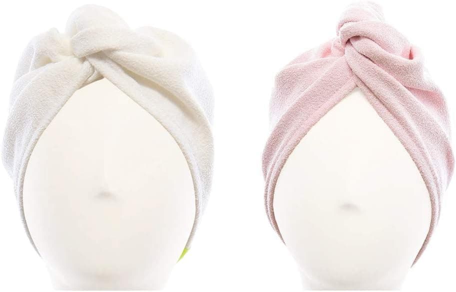 AQUIS - Original Hair Turbans, Set of 2, Perfect Hands-Free Microfiber Hair Drying, White and Pink