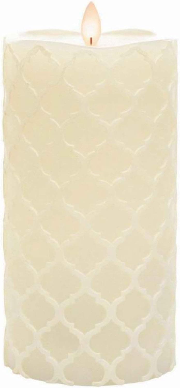 Sterno Home MGT12737CR Cream Hand Carved Design Wax Pillar with Timer