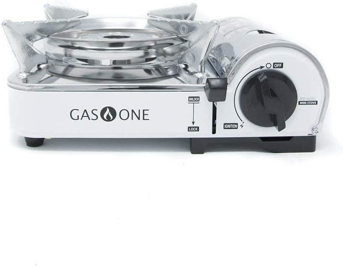 GasOne GS-800 Emergency Gear Camping Mini Butane Portable Gas Stove with Carrying Case, Stainless Steel, White