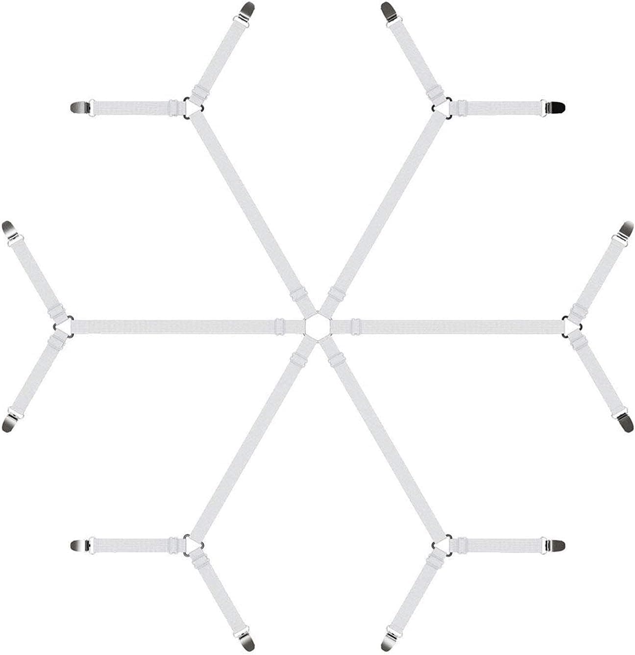 Generic Bed Sheet Adjustable Holder Straps-Elastic Bed Sheet Fasteners for Full, Queen, King, Twin Bed, 3 Way Crisscross Sheet Elastic Suspenders, Suitable for Square and Round Mattresses (White)