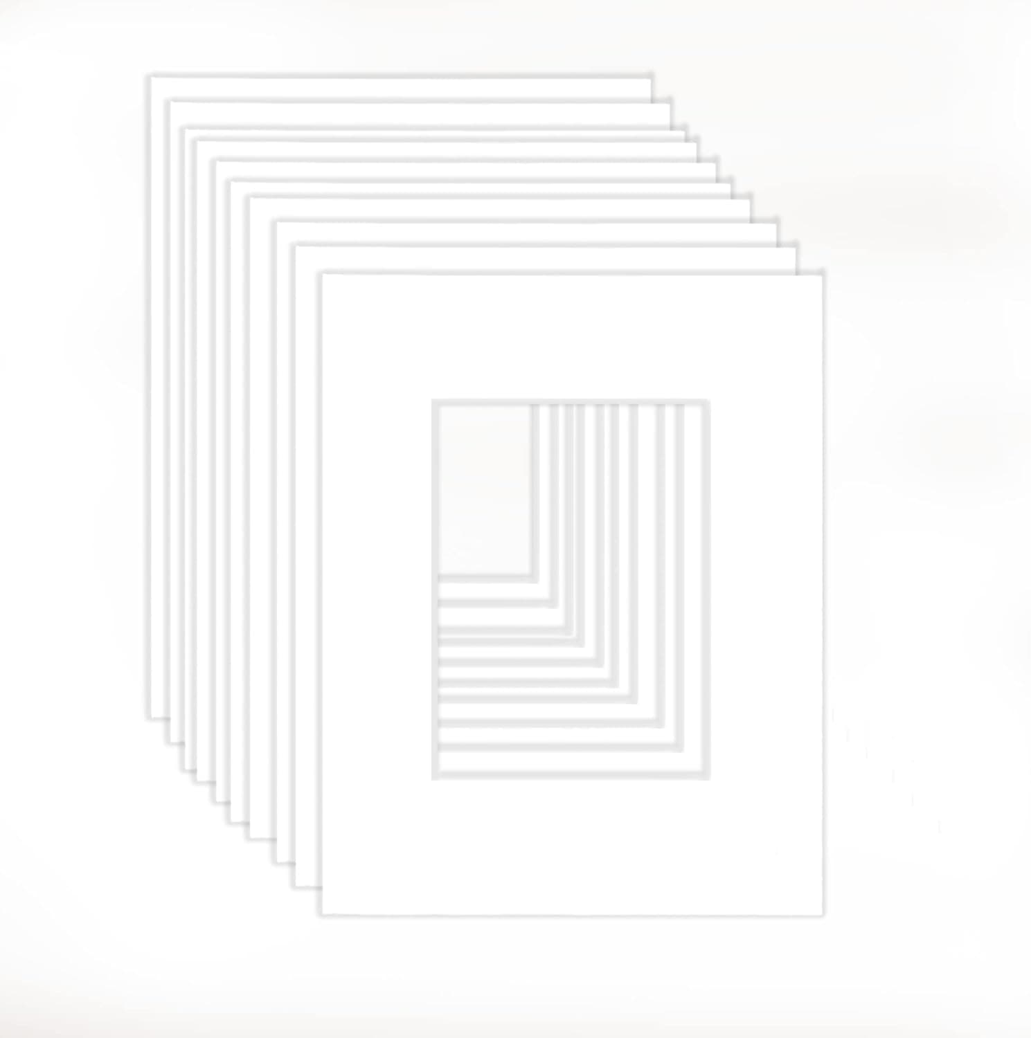 Frame Amo 12x12 White Mat for Picture Frame, Bevel Cut 8.5x8.5 Opening for 9x9 Image, White Core, 10-Pack