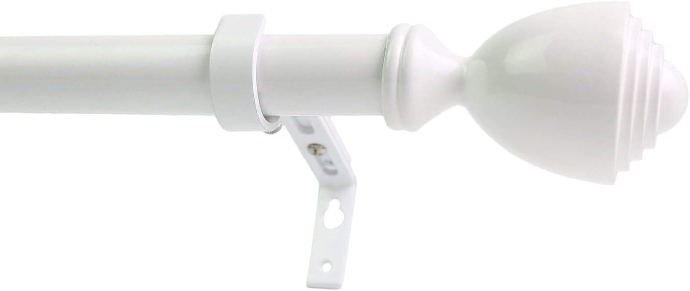 Urbanest 1-inch Diameter Urn Adjustable Single Drapery Curtain Rod, 48-inch to 84-inch, Glossy White