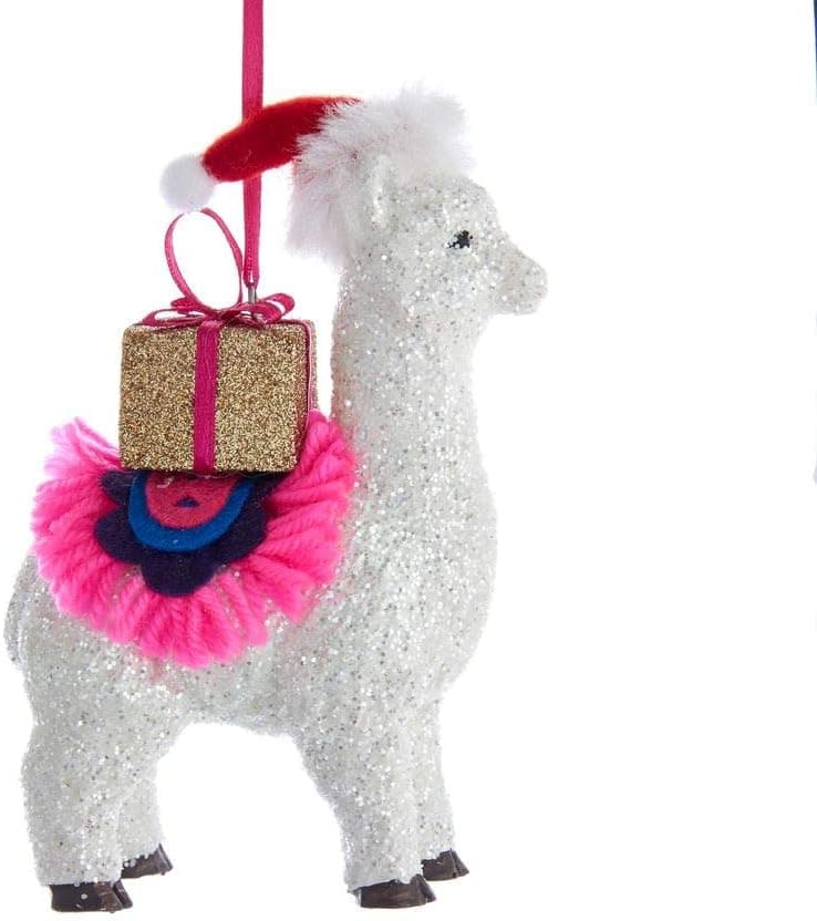 White Glittered Llama Ornament H7540 New