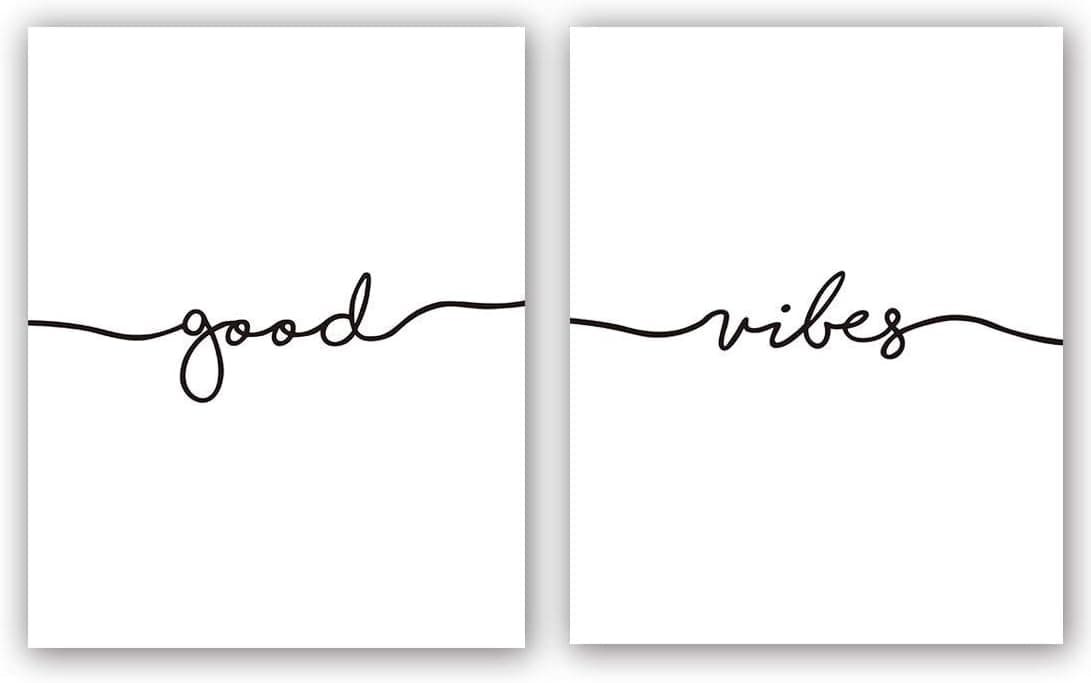 HPNIUB Good Vibes Art Prints Set Of 2 (8”X10”)Minimal Art, Black and White Yoga Studio Decor , Bedroom Inspirational Lettering Printing , Motivational Canvas Wall Art Poster For Office Decoration, No Frame
