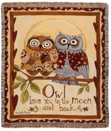 Owl Love You - Tapestry Throw Blanket Plus Matching Decorative Tapestry Pillow - Entire Set Includes: (1 Tapestry Throw Blanket - 50"x60", 1 Decorative Tapestry Pillow) - Save by Bundling!
