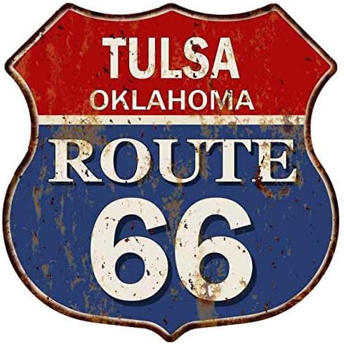 Tulsa, Oklahoma Route 66 Shield Metal Sign Man Cave Ga12 x 12 High Gloss Metal 211110013192