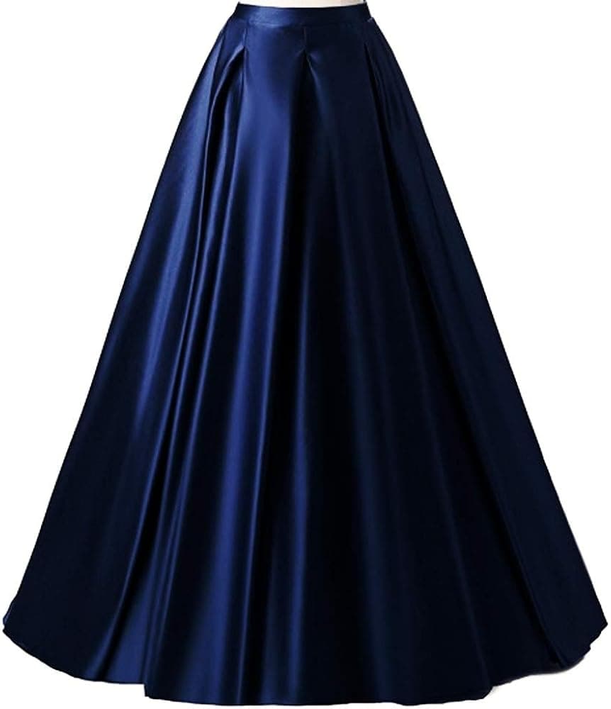 Diydress Women's Long Fashion High Waist A-Line Satin Skirts with Pockets