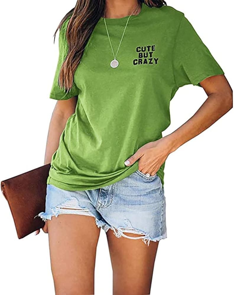 Women's Summer Round Neck T-Shirts Short Sleeve Letter Print Tees Striped Color Block Leopard Casual Loose Fitting Tops