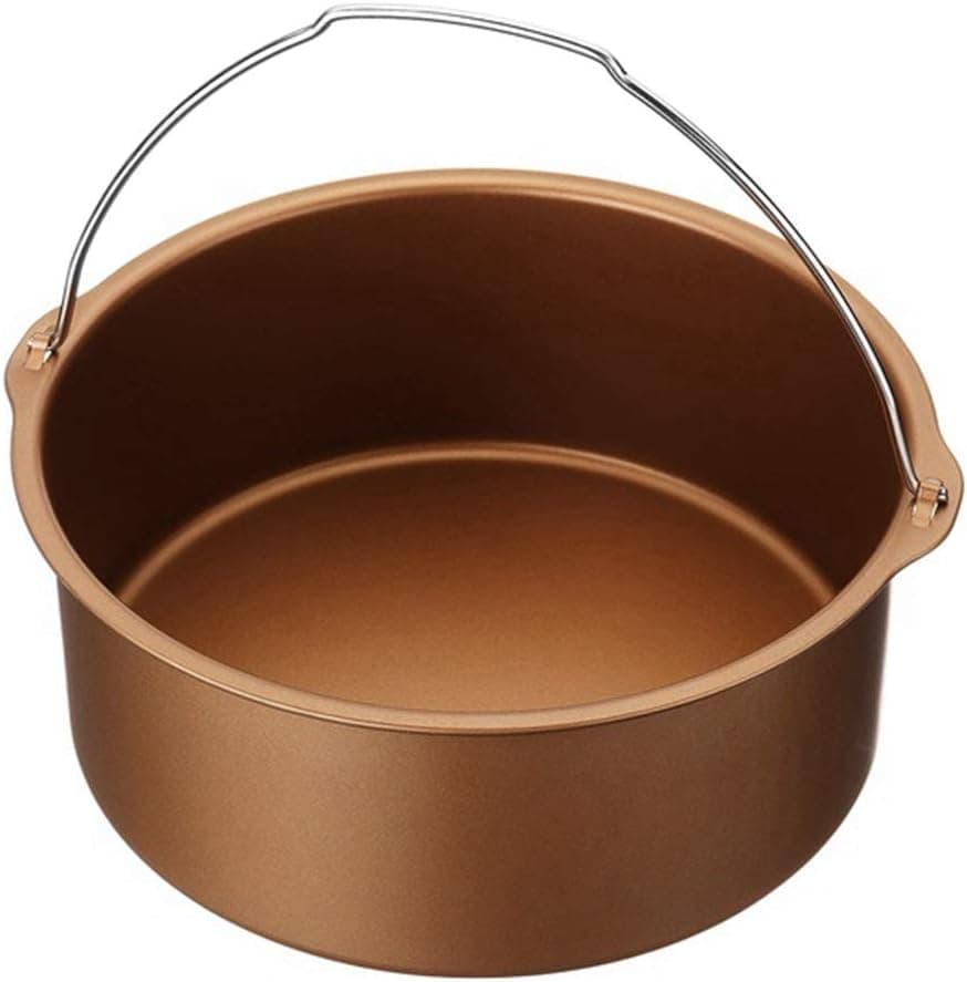 UUME Round Shape Baking Pan for Pressure Cookers Carbon Steel Air Fryers and Ovens with Deep Fryers Non-Stick Backing Pan Gold 1Pcs