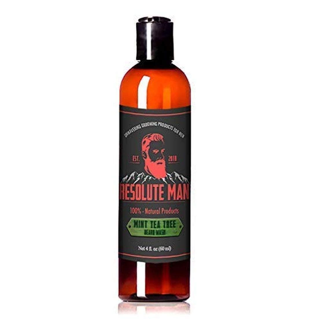 Resolute Man Mint Tea Tree Beard Wash Shampoo, Made to Cleanses Your Beard and Face, Softens, Conditions, and Increases Growth, Made with Natural Organic Oils Argan, Jojoba, Vitamin E, 4 oz Bottle