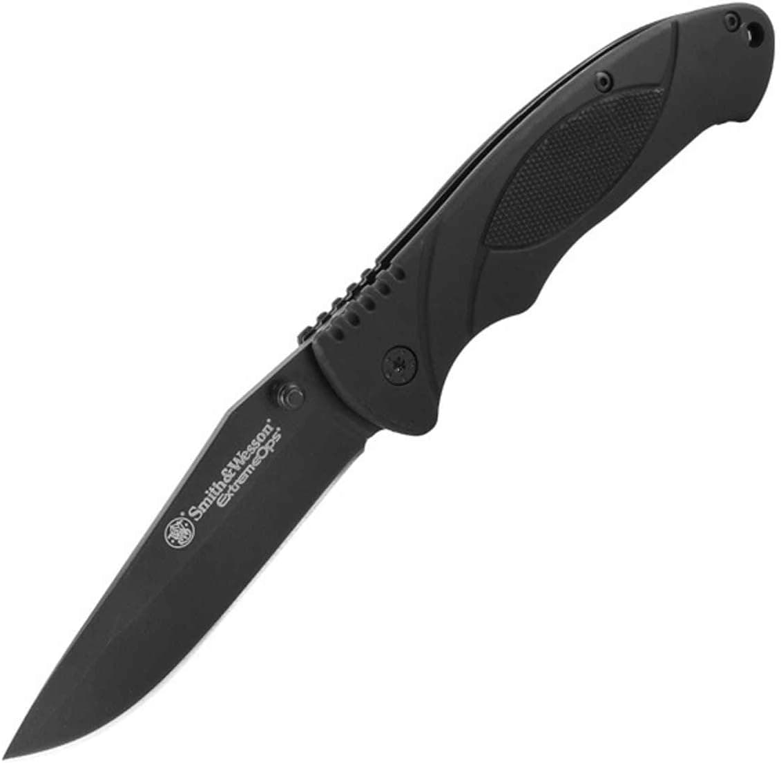 Smith & Wesson Extreme Ops SWA25 7.8in High Carbon S.S. Folding Knife with 3.3in Clip Point Blade and Aluminum Handle for Outdoor, Tactical, Survival and EDC,Black