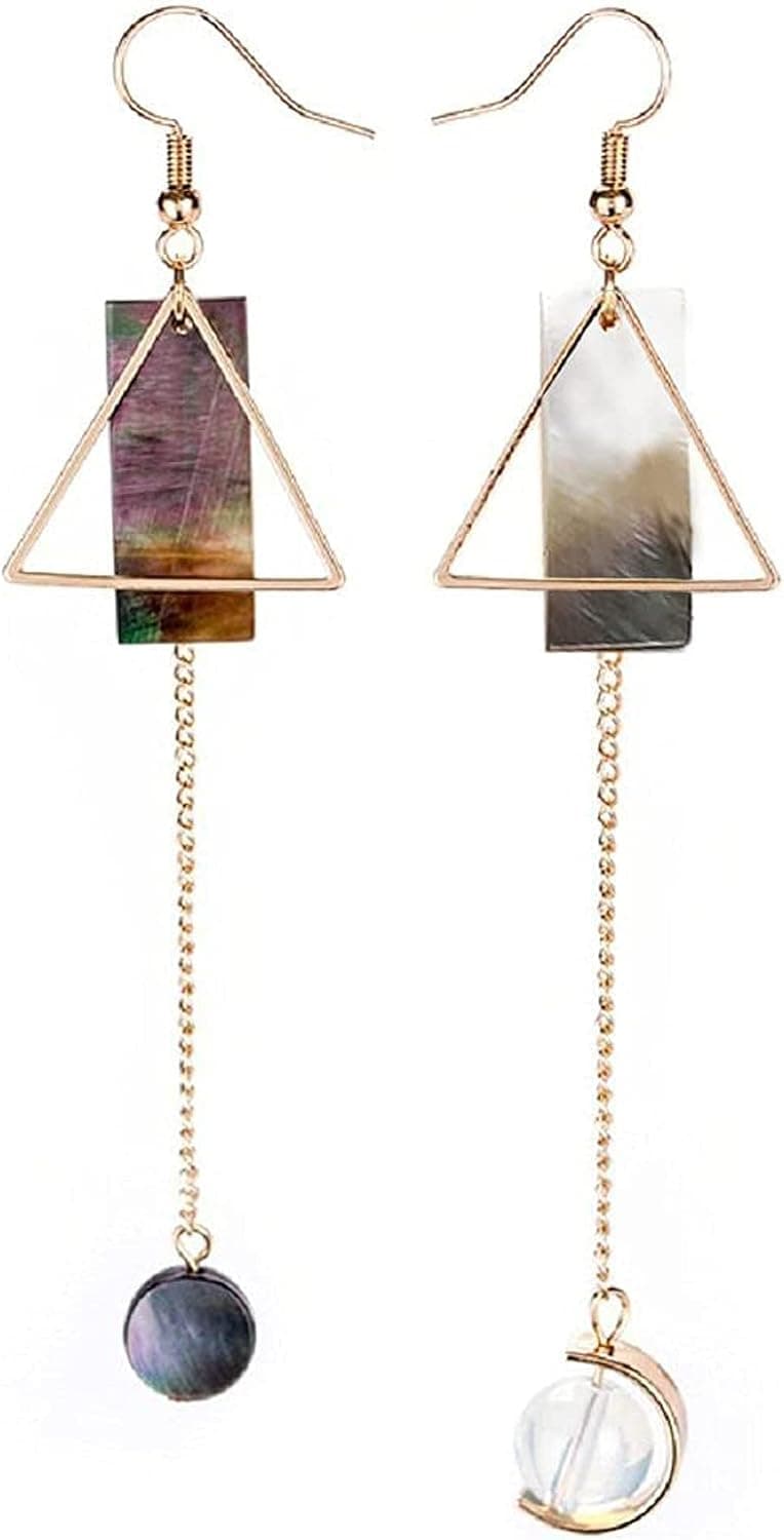 Korean Style S925 Silver Triangular Geometric Design Pendant Dangle Earings For Women Fashion With Black Gold Gradient Shell
