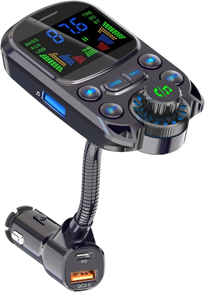 ILOKEY Colorful Large Screen HD Lossless Sound Quality EQ Sound Adjustment Bluetooth Hands-Free Calling QC3.0 PS3.0 Fast Charge 1.5" Color Screen FM Microphone Bluetooth 5.3 Car Adapter