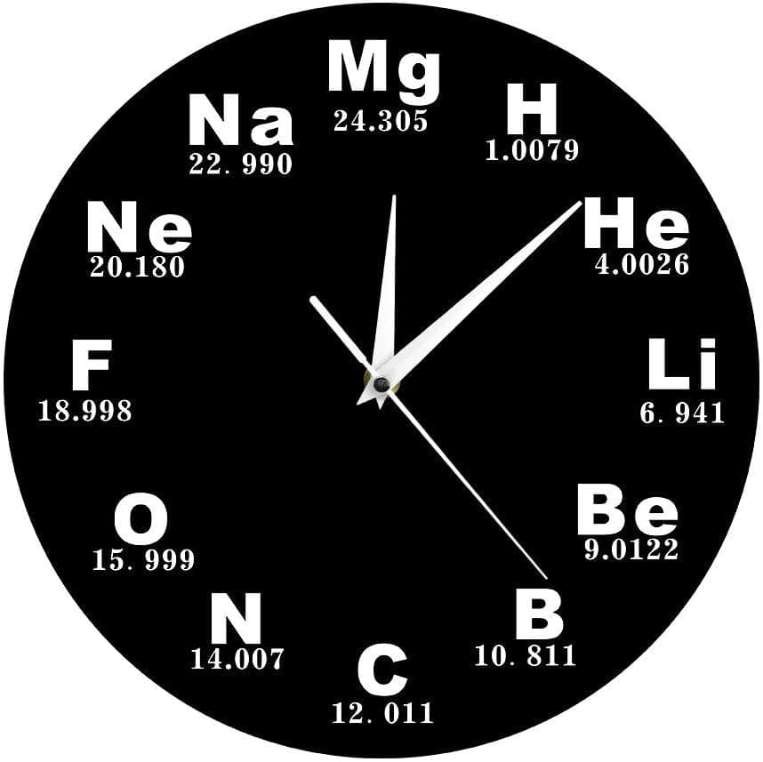 The Geeky Days Chemical Symbols Wall Clock Battery Operated Silent Quartz Chemical Elements Periodic Table Clock Biology Wall Art Novelty Watch Timepieces Science Teachers Gift