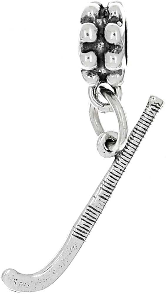 LGU Sterling Silver Oxidized Field Hockey Stick Dangle Bead Charm