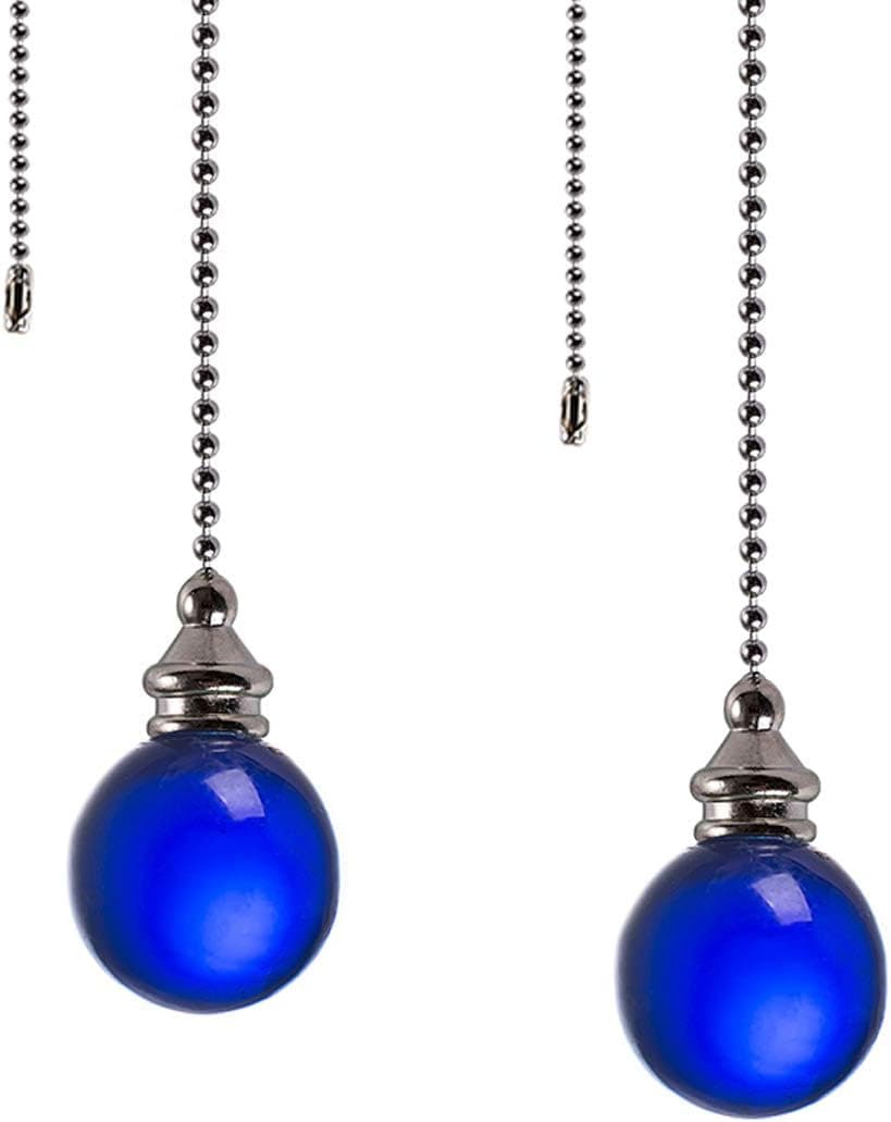 Ceiling Fan Pull Chain, 2pcs Blue 30mm Diameter Crystal Ball Fan Pull Chain , 20 Inches Fan Pulls Set with Connector Ceiling Fan Pull Chain Ornaments Lighting Accessories