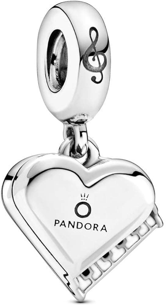 PANDORA Grand Piano Heart, Black & White Enamel