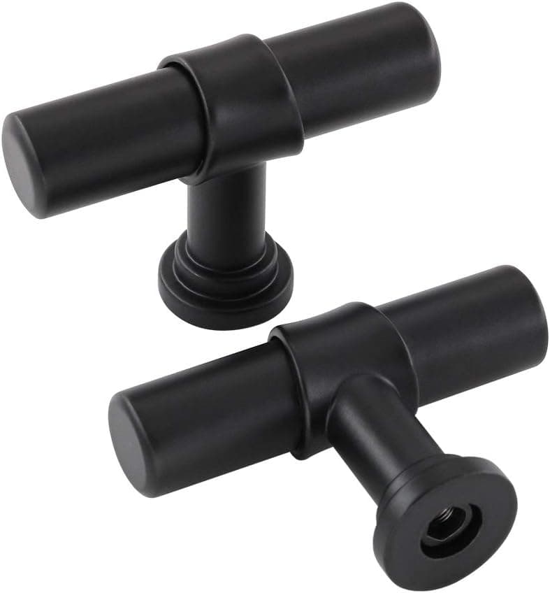 Lepatape 10 Pack Black Cabinet Knobs Black Drawer Knobs - Matte Black T Bar Cabinet Knobs Single Hole Kitchen Cabinet Konbs for Dresser Drawer MOT18BK