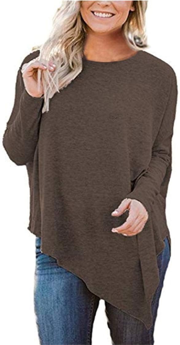DSUK Womens Round Neck Long Sleeve Solid Color Loose Tunic