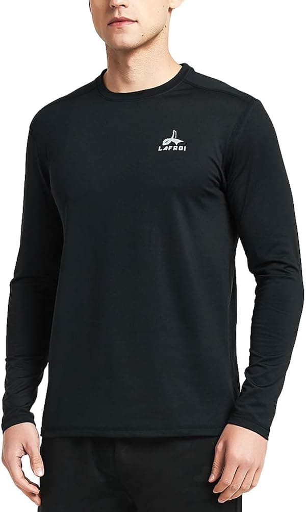 LAFROI Mens Fleece Lining Thermal Winter Tee Shirt Casual Slim Fit Long Sleeve-MSY02 (Solid Black,XL)