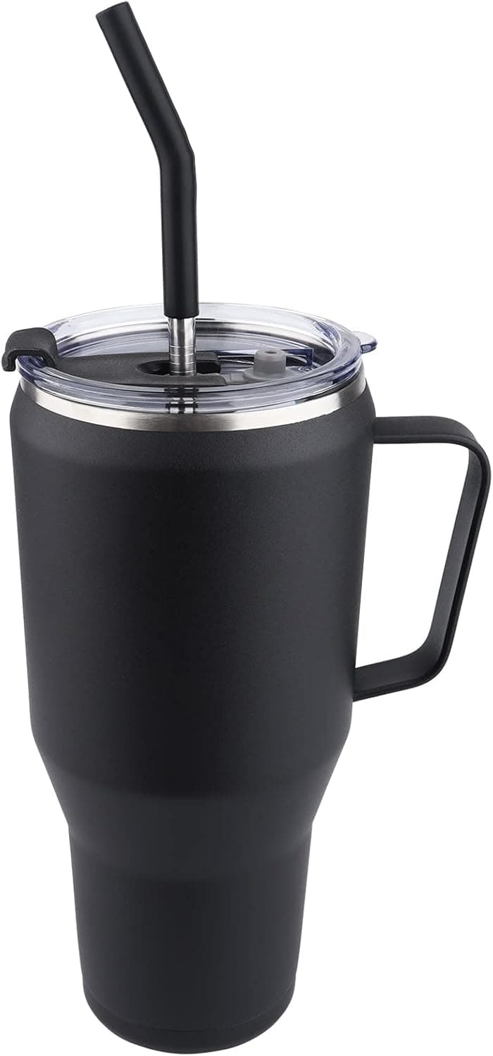 Dongni 30 oz Powder coated Tumbler with Handle Straw Lid, Straw and Straw Cleaning Brush,Double Wall Vacuum Sealed Stainless Steel Insulated Slim Tumblers, Vacuum Travel Mug Gift for Hot Cold Drinks