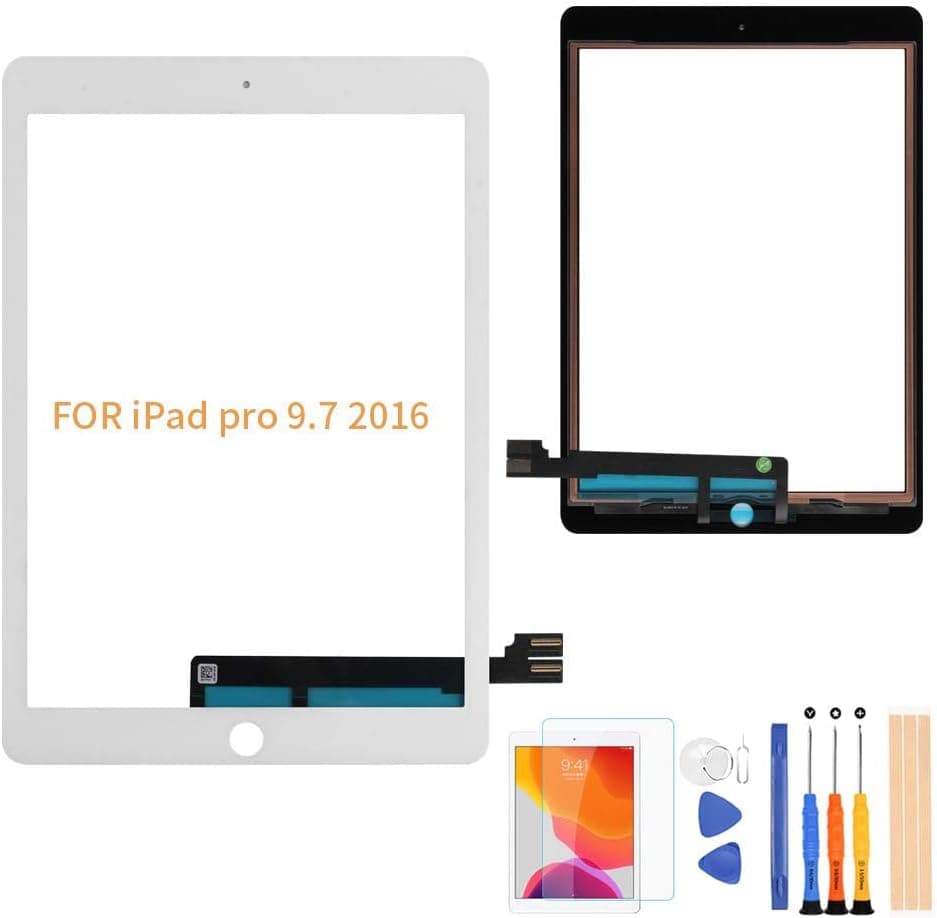 A-MIND Screen Replacement for ipad pro 9.7 2016 A1673 A1674 A1675 Touch Digitizer（ LCD is Not Included, No Instructions） Front Glass Panel Replacement，with Free Tool Kits & Screen Protector (White)