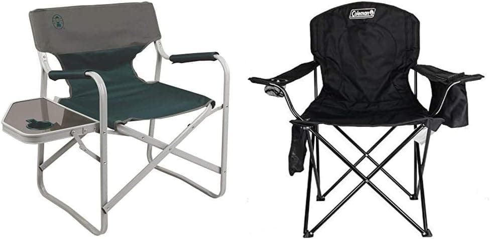 Coleman Outpost Breeze Portable Folding Deck Chair with Side Table & Camping Chair with 4 Can Cooler | Chair with Built in 4 Can Cooler, Black