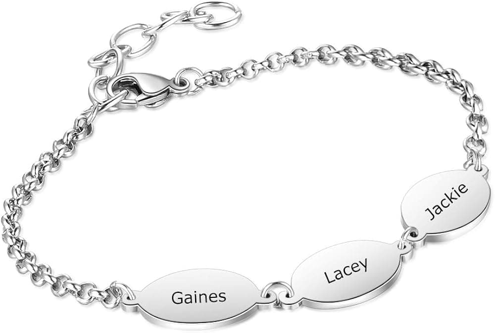 Custom Name Bracelet for Women Girls Best Friends Adjustable Stainless Steel Bracelet with 2/3/4 Names Family Jewelry for Mother