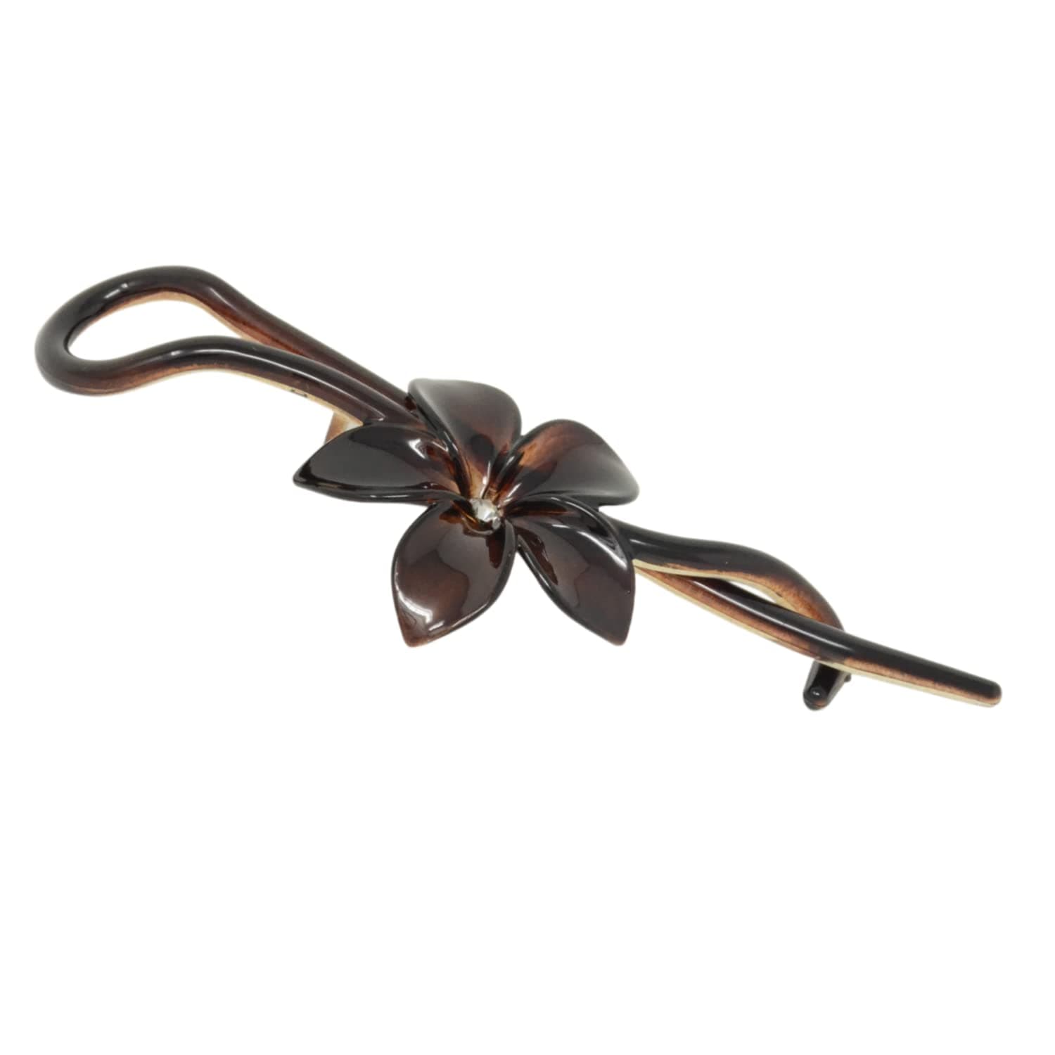 Parcelona French Twist N Clip Flower with Crystal Tortoise Shell Brown Large 4" Cellulose Acetate Made in France No Metal Strong Grip Hair Clip Barrette for Women and Girls