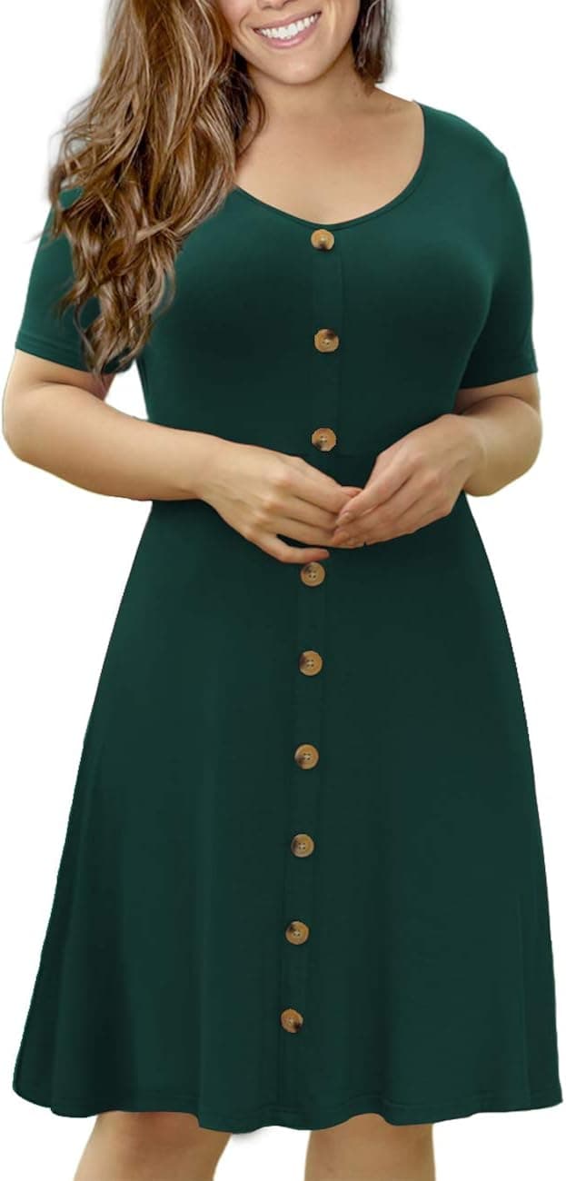 VOIANLIMO Women’s Summer Plus Size Short Sleeve Button Down Causal Dress