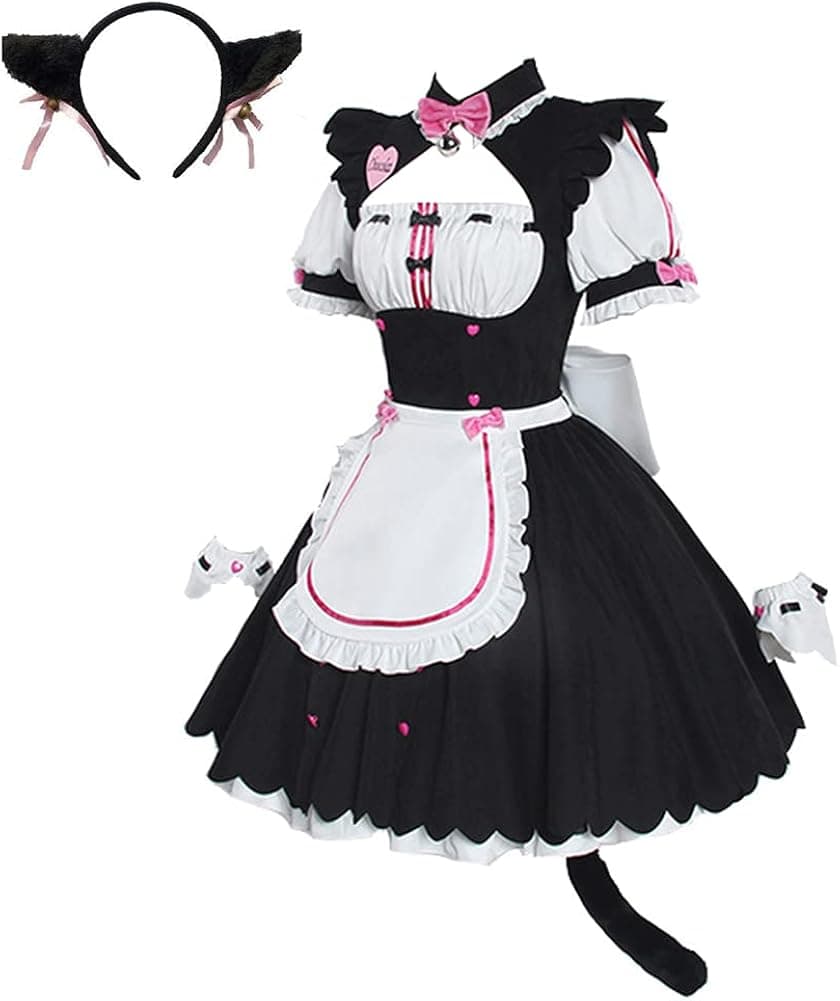 LSLRAD Nekopara Anime Cosplay Chocola Maid Uniforms Dresses Halloween Party Costumes (X-Large) Pink