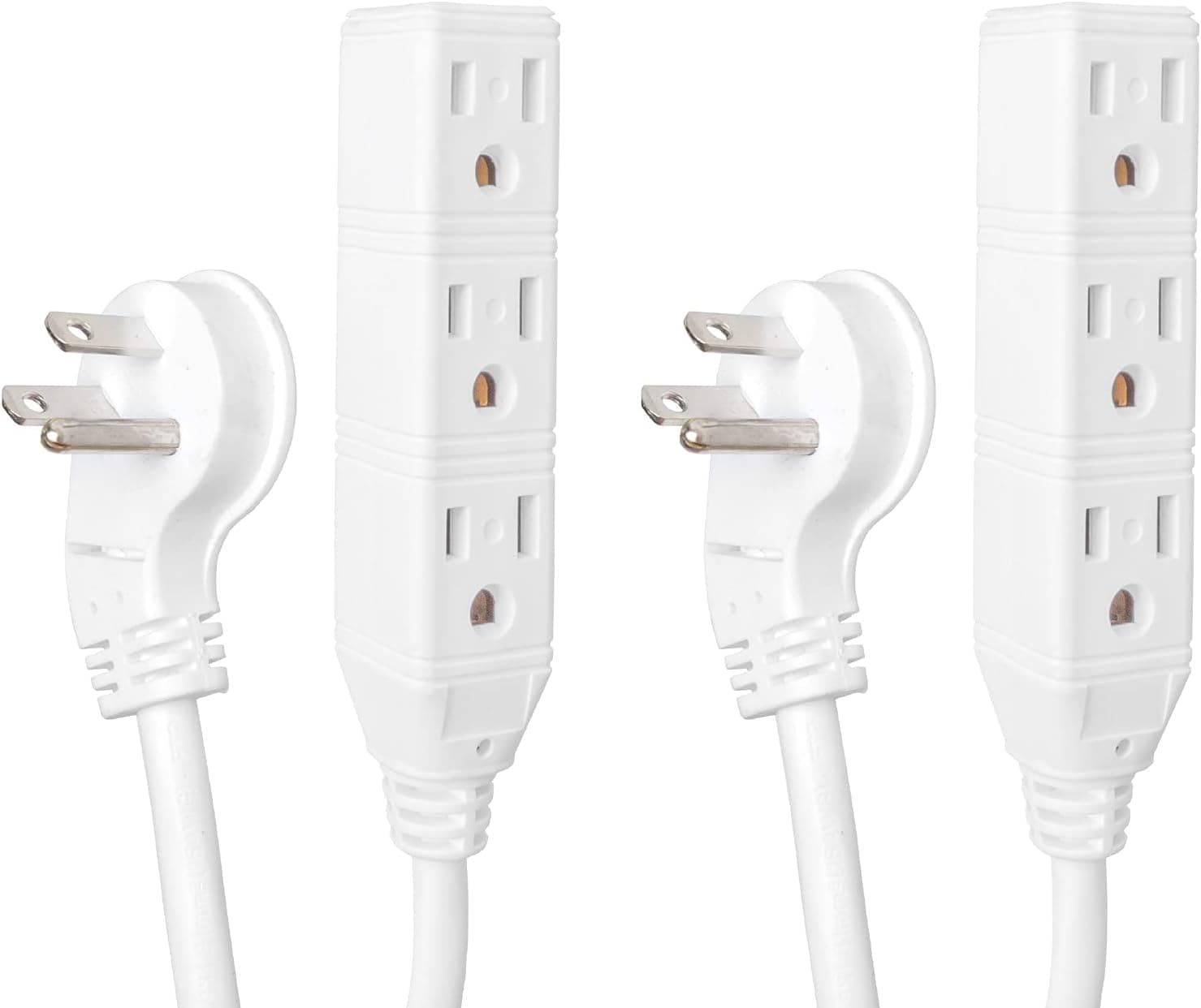 2 Pack of 6 Ft Extension Cords with 45° Angled Flat Plug and 3 Electrical Power Outlets - 16/3 SJT Low Profile Durable White Indoor Cable