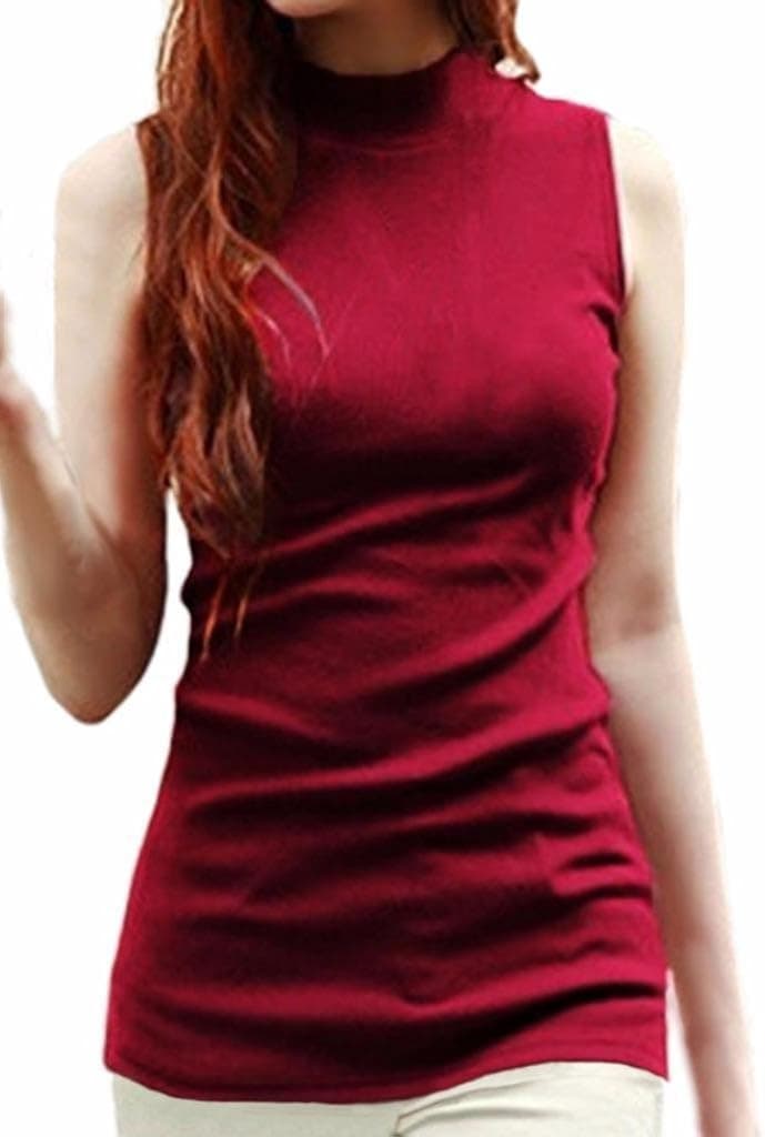 LIREROJE Womens Solid Plain Mock Turtle Neck Tank Top
