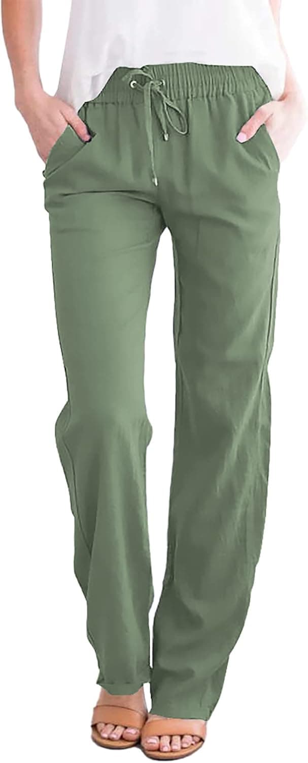 EVALESS Casual Pants for Women Solid Color Elastic High Wasited Comfy Trousers with Pockets