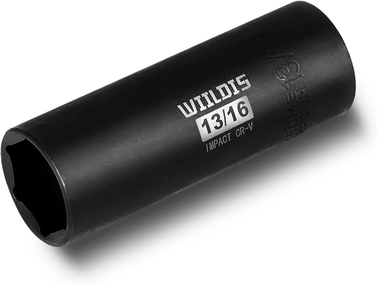 WIILDIS Deep Impact Socket, 1/2 Inch Drive, 13/16 Inch Extra Long Deep, SAE, Radius Corner Design, Dual Size Markings…