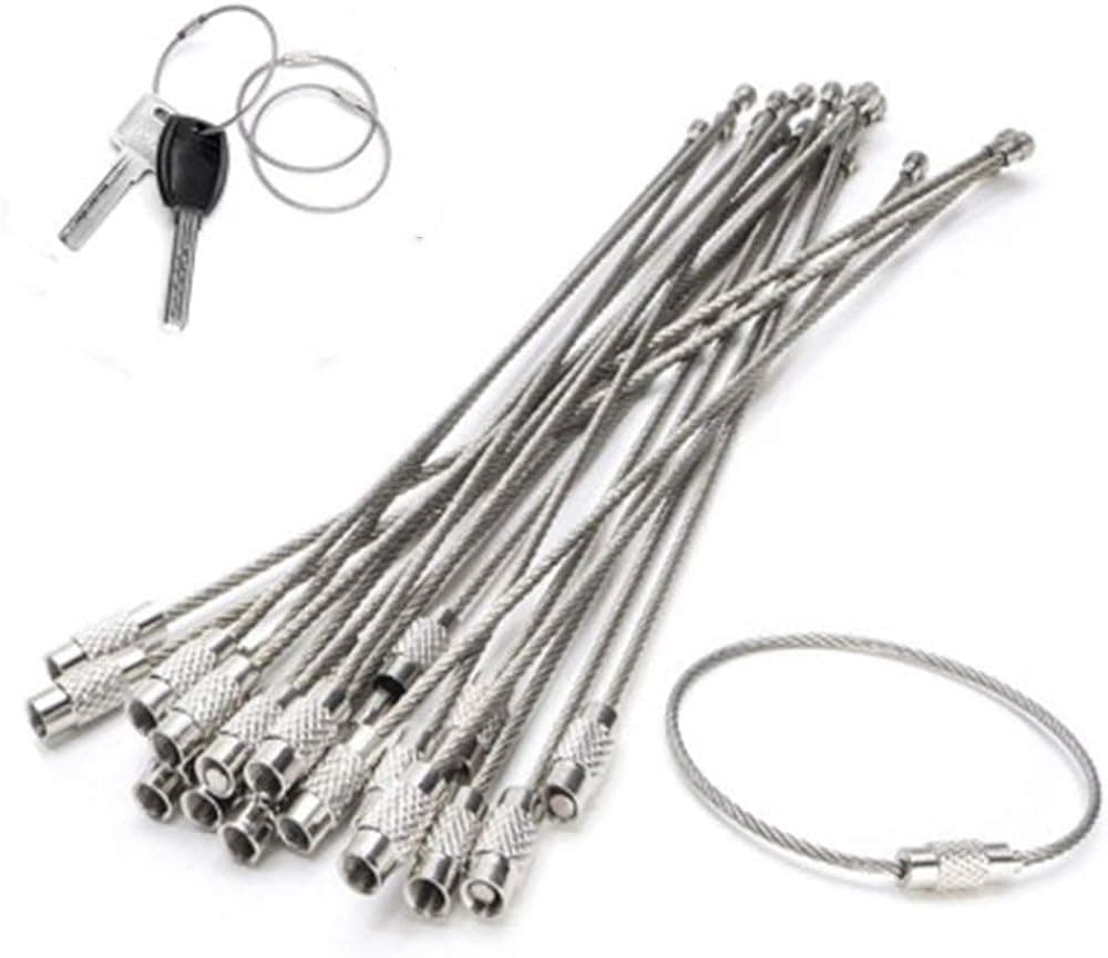 20 Pack Wire Keychain Cable 6 Inch 304 Stainless Steel Key Ring Loop for Outdoor Hiking Luggage Tags