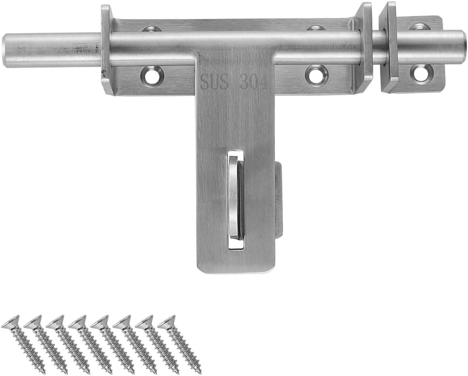 JQK Sliding Bolt Gate Latch, 6.7 Inch (Thick 3.4mm) Heavy Duty 304 Stainless Steel Barrel Bolt with Padlock Hole, Interior Door Latches Brushed Finish, DL310-BN