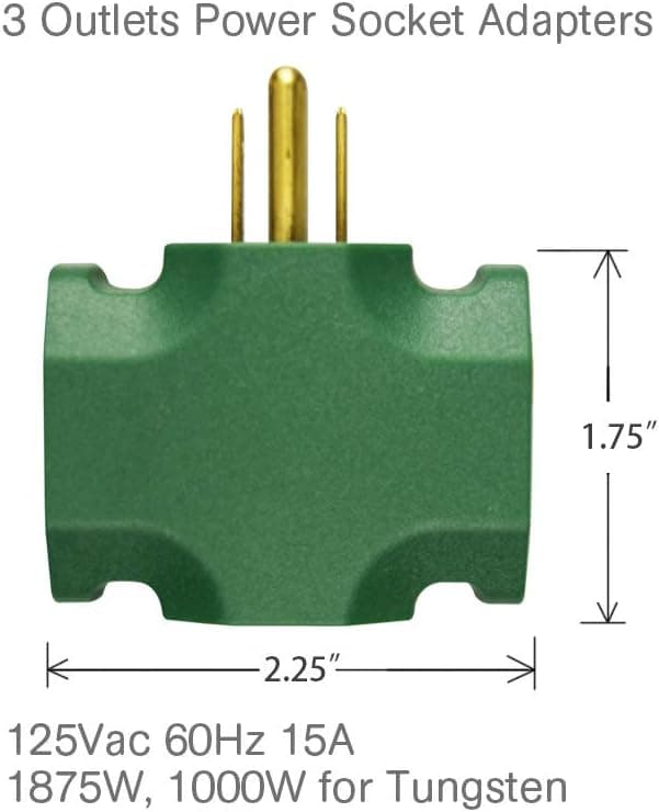 ECOPlugs 3 Outlet Plug Adapter, 3 Way Electrical Outlet Adapter, 3 Way Outlet Splitter Adapter Green