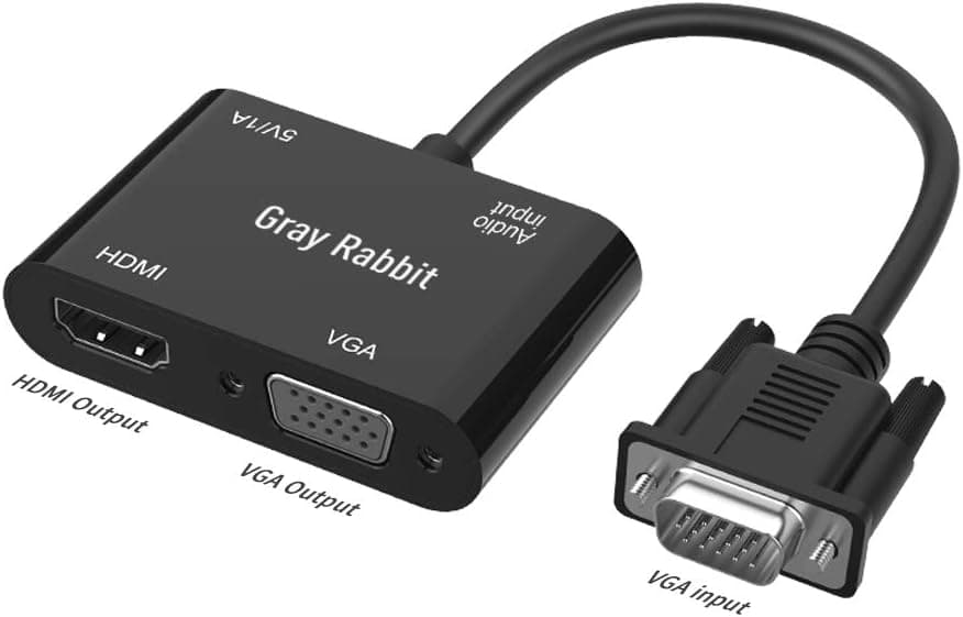 VGA to HDMI VGA, GrayRabbit VGA to HDMI VGA Adapter with Audio Cable and USB Cable for Computer, Desktop, Laptop, PC, Monitor, Projector (1-Pack)