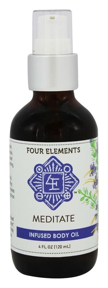 Four Elements 4E Meditate Body Oil, Clearing white sage, tulsi & blended with uplifting neroli & rose, inviting love, focus and clarity, 100% Organic Herbal, 4 Oz