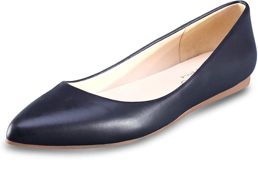 CZZPTC Leather Women's Flat Shoes Classic Casual Pointed Toe Ballet Flats Shoes for Women hei7.5-DG Black