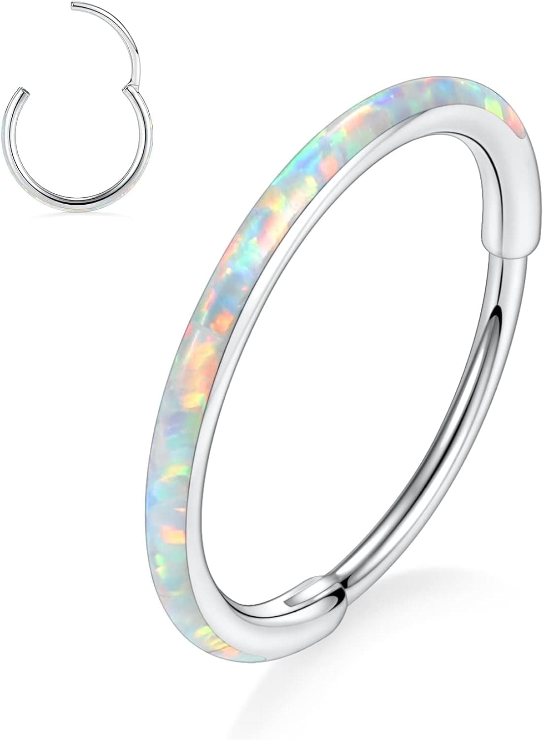 GAGABODY 20G 18G 16G 14G 6mm-12mm 316L Surgical Steel Piercing Jewelry Hinged Seamless Earrings Clicker Hoop Piercing Rings for Cartilage Helix Rook Septum Daith Tragus Lobe CZ/Opal/Shell/Turquoise