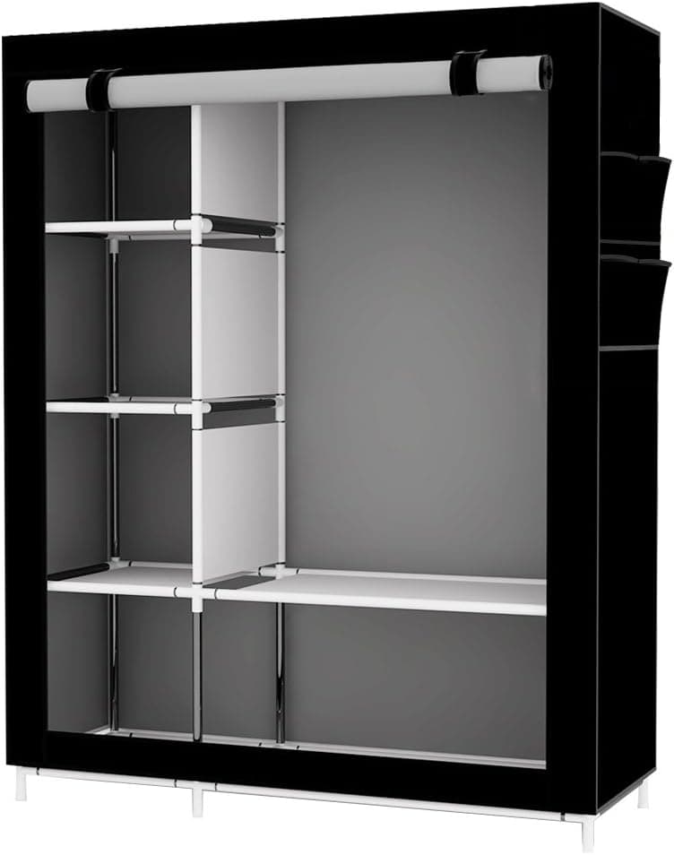 UDEAR Portable Wardrobe Clothes Closet Free-Standing Storage Organizer Black